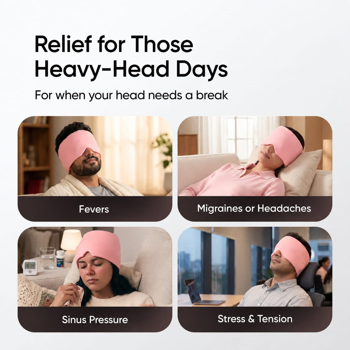 Reusable Stress Pain Reliever - Hot & Cold Therapy Head Wrap for Headache, Tension & Eye Strain